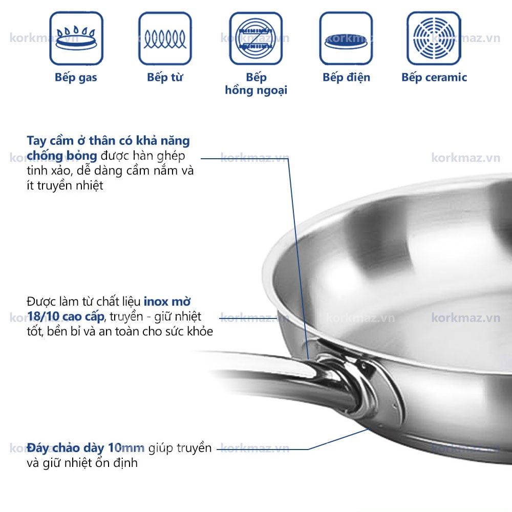 Chảo inox cao cấp Korkmaz Proline 24cm - A1153