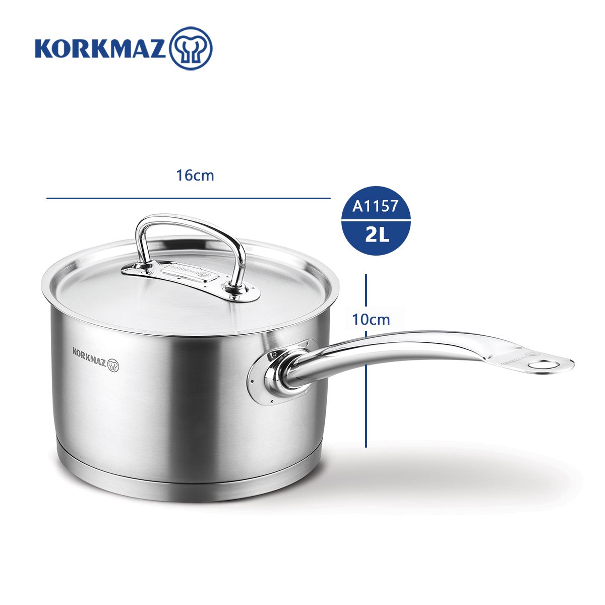 Quánh inox cao cấp Korkmaz Proline 2 lít có nắp - A1157