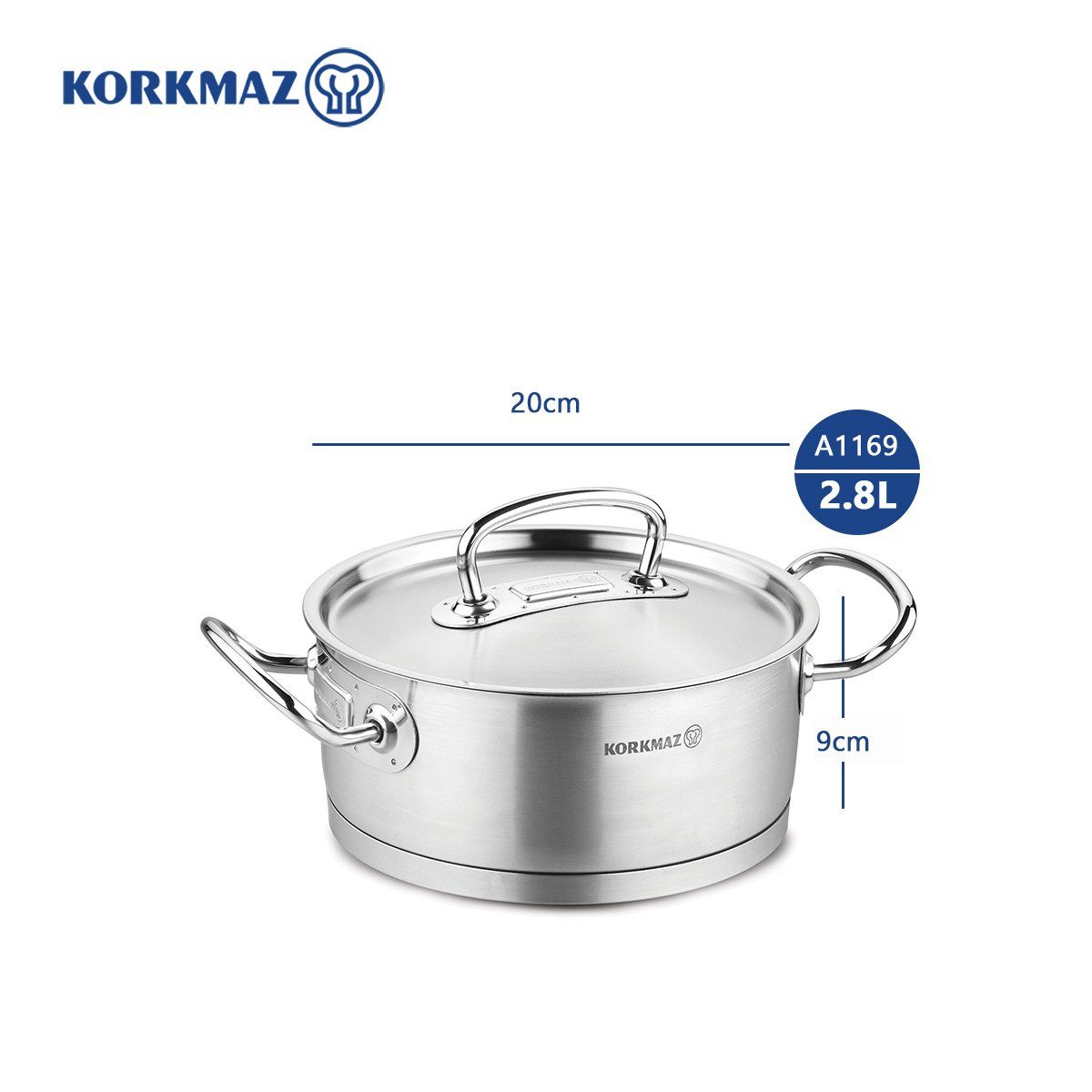 Nồi inox cao cấp Korkmaz Proline 2.8 lít thân thấp - A1169