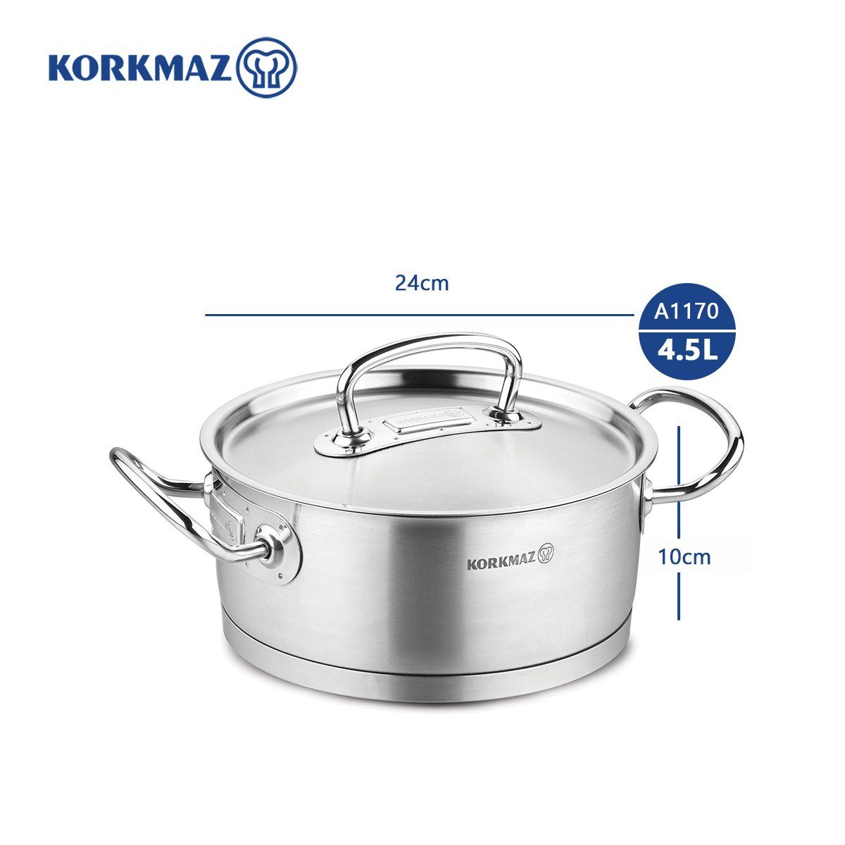 Nồi inox cao cấp Korkmaz Proline 4.5 lít thân thấp - A1170