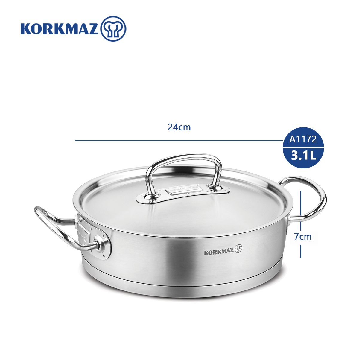 Nồi inox cao cấp Korkmaz Proline 3.1 lít thân thấp - A1172