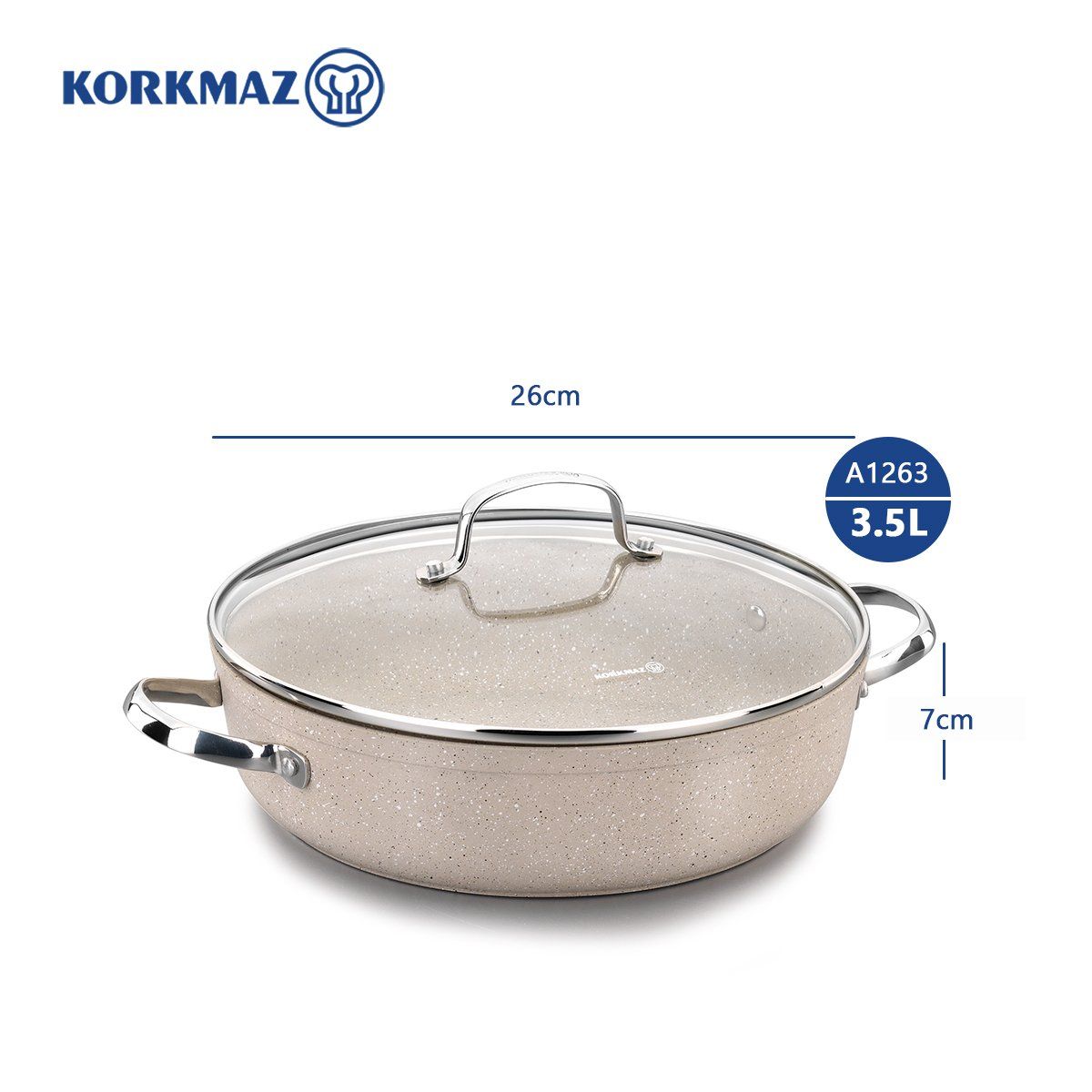 Nồi chống dính thấp Korkmaz Granita 3.5 lít - 26x7 cm - KONNA1263