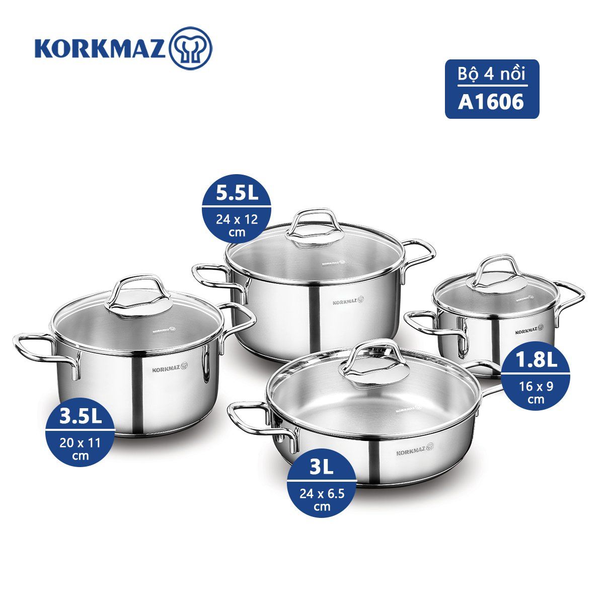 Bộ 4 nồi inox cao cấp Korkmaz Perla - A1606
