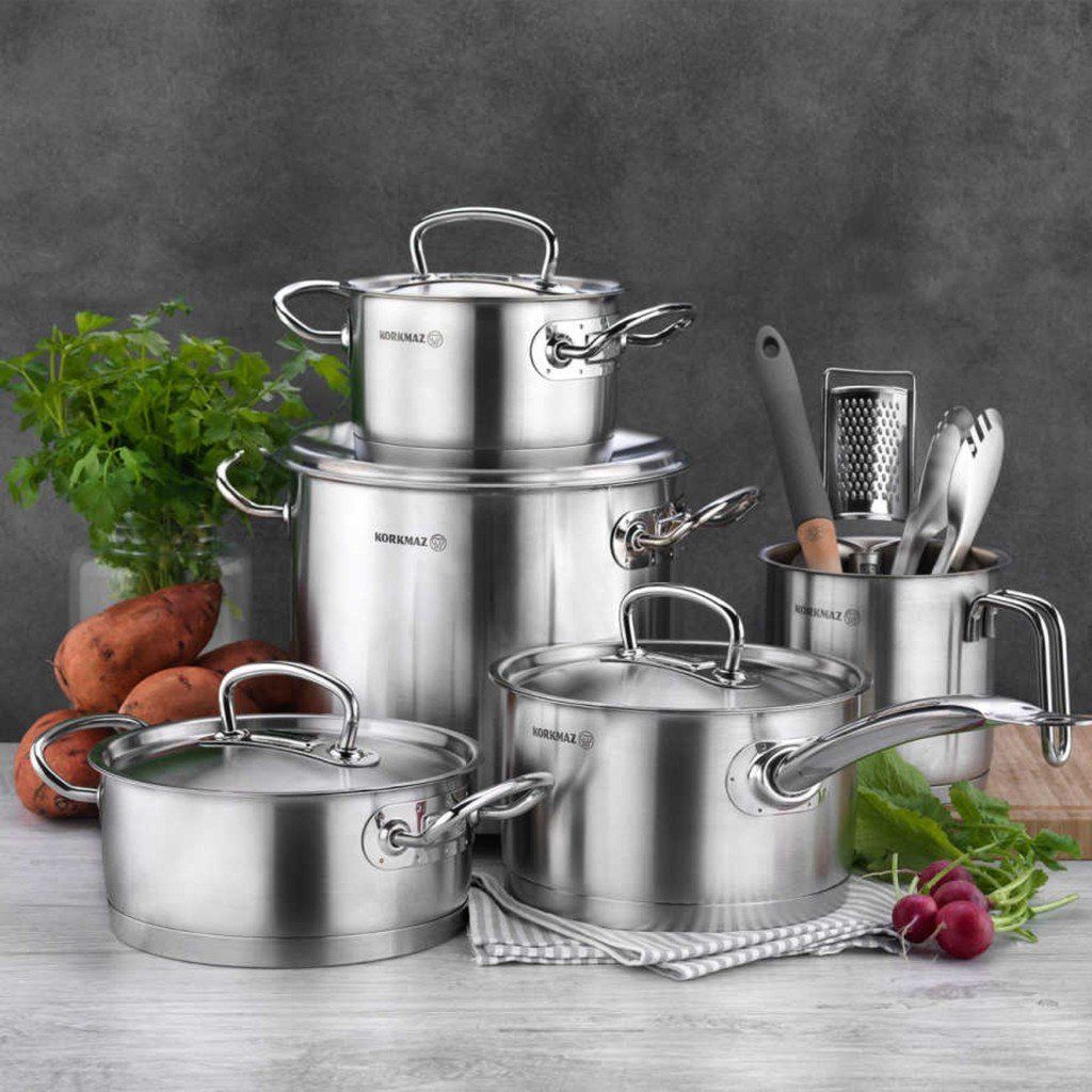 Bộ 4 nồi inox cao cấp Korkmaz Proline tay nắm màu vàng - A1148