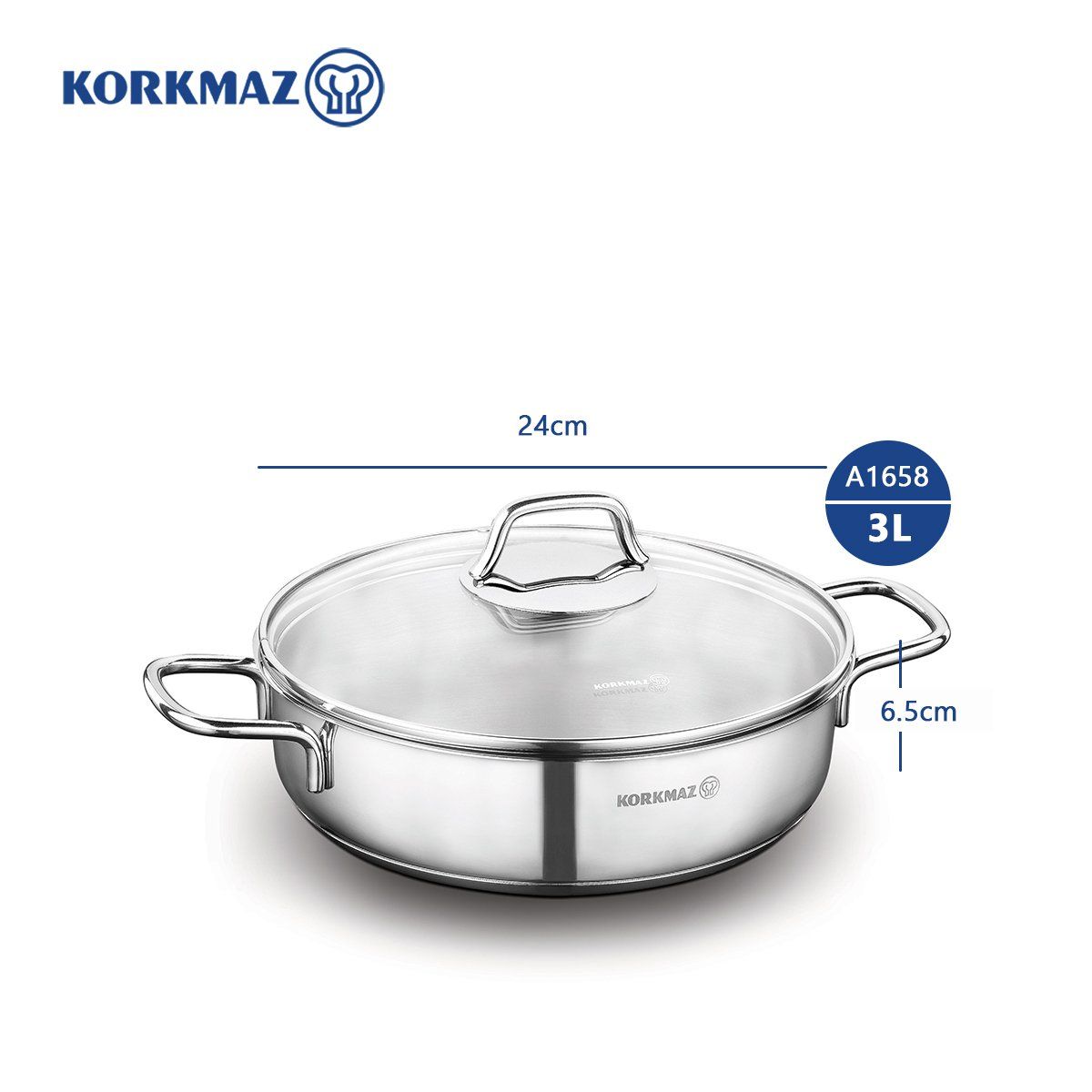 Nồi inox cao cấp thân thấp Korkmaz Perla 3 lít - A1658