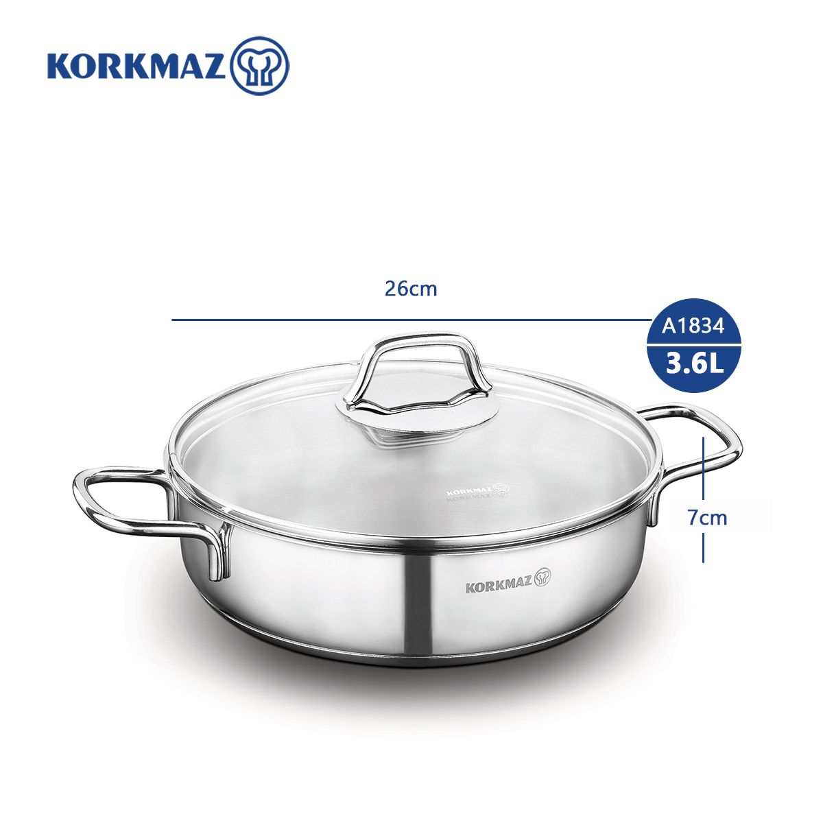 Nồi inox cao cấp thân thấp Korkmaz Perla 3.6 lít - A1834