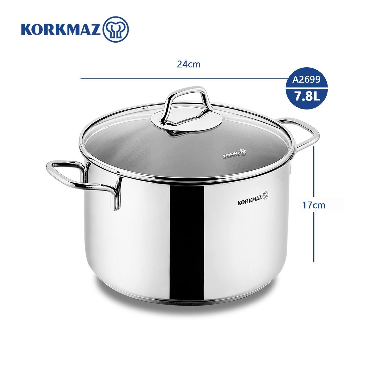 Nồi inox cao cấp Korkmaz Perla 7.8 lít thân cao - A2699