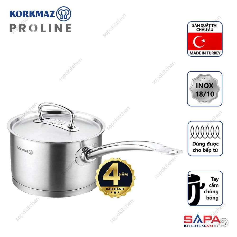 Quánh inox cao cấp Korkmaz Proline 2 lít có nắp - A1157