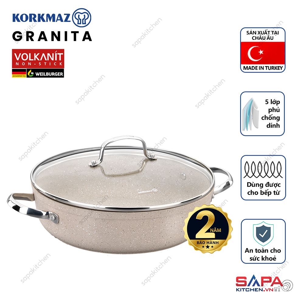Nồi chống dính thấp Korkmaz Granita 3.5 lít - 26x7 cm - KONNA1263