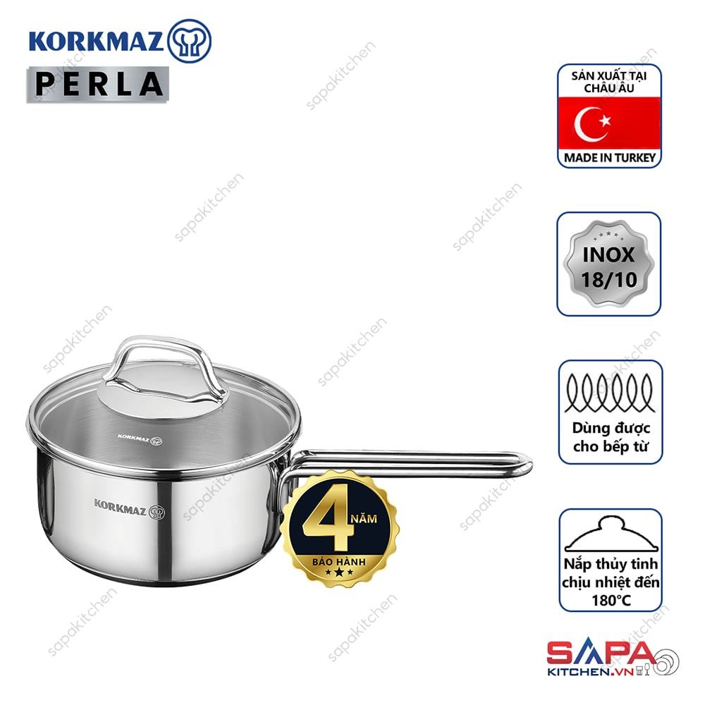 Quánh inox cao cấp Korkmaz Perla 1.6 lít có nắp - A1648