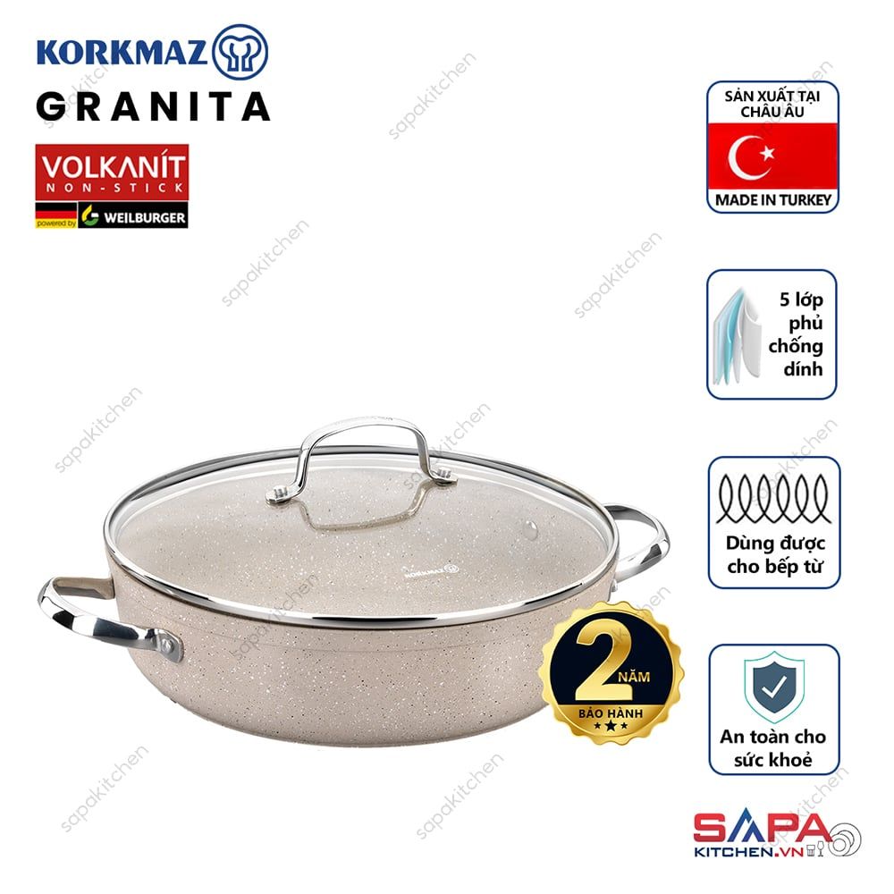 Nồi chống dính cao cấp Korkmaz Granita thân thấp 2.5 lít - A1854