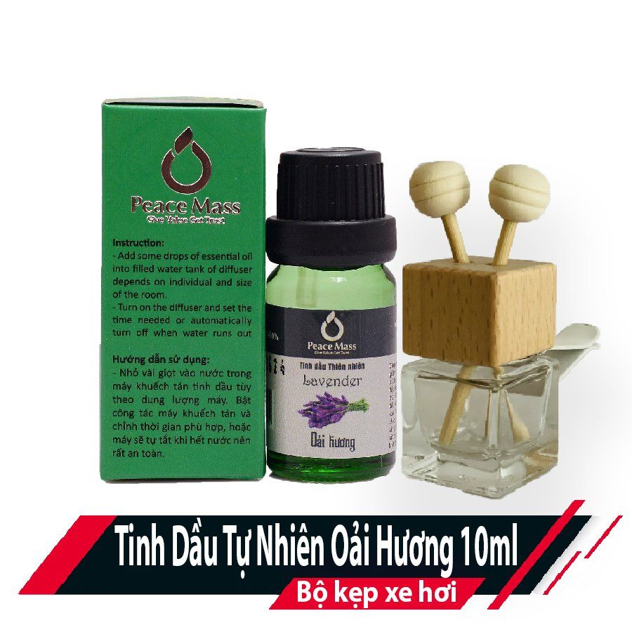  TD10ml-KX3 Combo Tinh Dầu Oải Hương Peace Mass 10ml - Bộ Kẹp Xe Ô tô - Lavender 