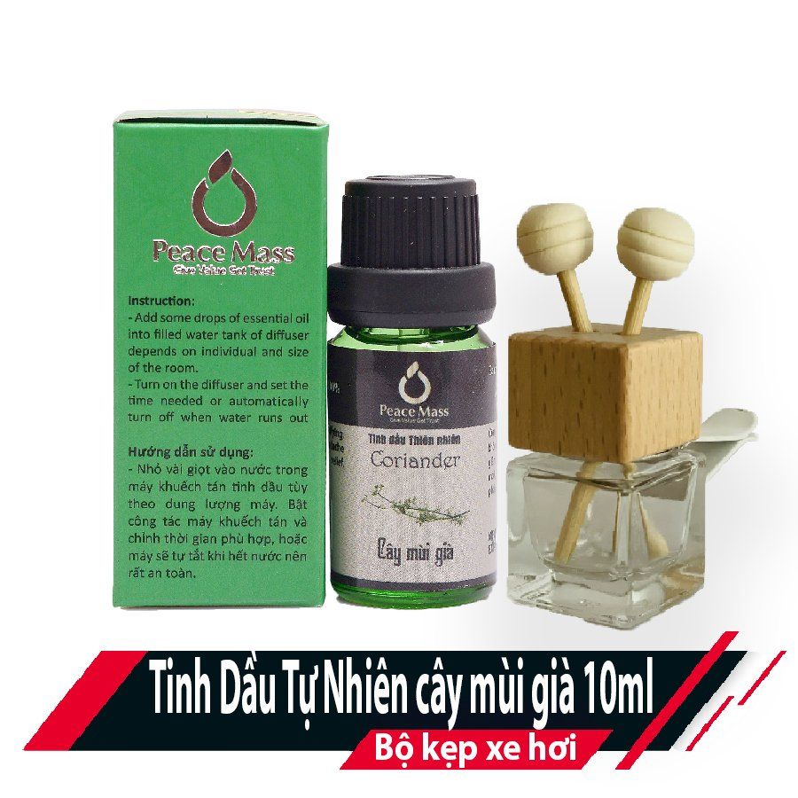  TD10ml-KX11 Combo Tinh Dầu Cây Mùi Già Peace Mass 10ml - Bộ Kẹp Xe Ô tô - Coriander 