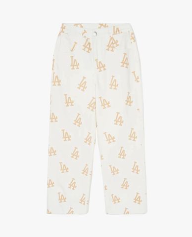 MLB - Quần jeans nữ ống rộng phối họa tiết monogram
