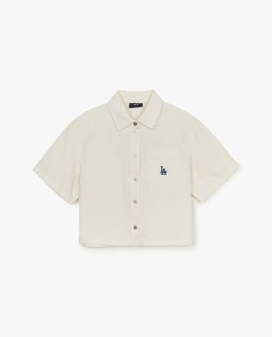 MLB - Áo sơ mi denim nữ cổ bẻ tay ngắn Varsity Logo