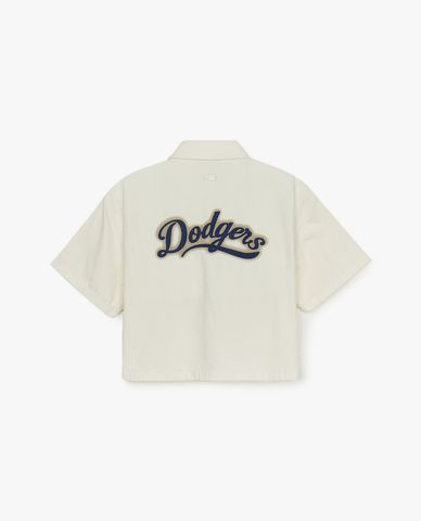 MLB - Áo sơ mi denim nữ cổ bẻ tay ngắn Varsity Logo