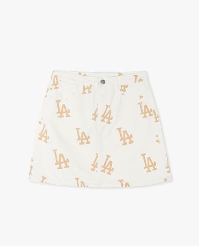 MLB - Chân váy denim mini phom chữ A Basic Multi Megalogo Print