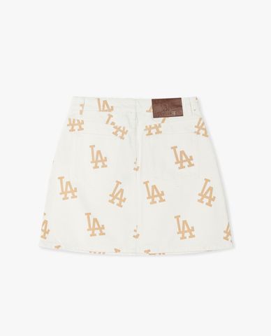 MLB - Chân váy denim mini phom chữ A Basic Multi Megalogo Print