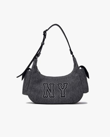 MLB - Túi đeo vai nữ hình bán nguyệt Denim Logo Coopers Mega