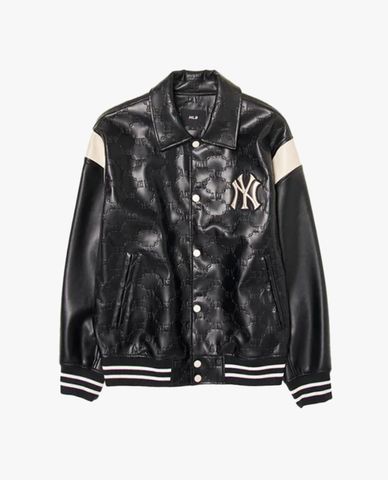 MLB - Áo khoác da unisex cổ bẻ tay dài Embo Dia Monogram