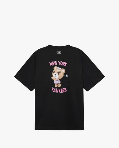 MLB - Áo thun unisex cổ tròn tay ngắn in hình dễ thương