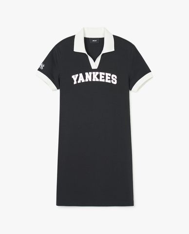 MLB - Đầm polo nữ cổ bẻ tay ngắn mini Varsity Lettering Piqué