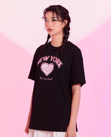 MLB - Áo thun nữ cổ tròn tay ngắn Heart