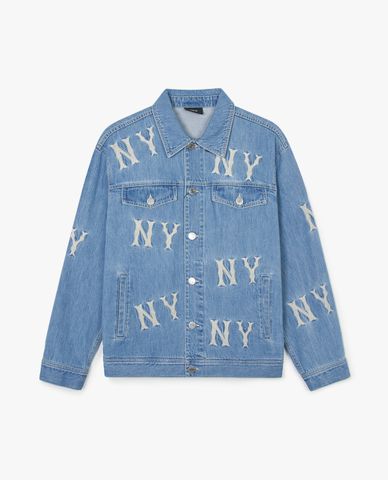 MLB - Áo khoác denim unisex cổ bẻ tay dài Basic Embroidery Multi Logo