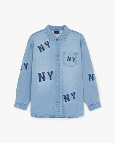 MLB - Áo sơ mi denim unisex cổ bẻ tay dài Megagram