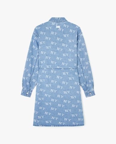 MLB - Đầm sơ mi denim cổ bẻ tay dài Classic Jacquard Monogram