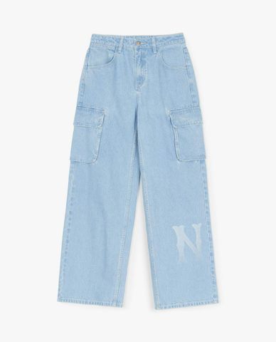 MLB - Quần jeans nữ ống rộng Basic Gradation Coopers Logo