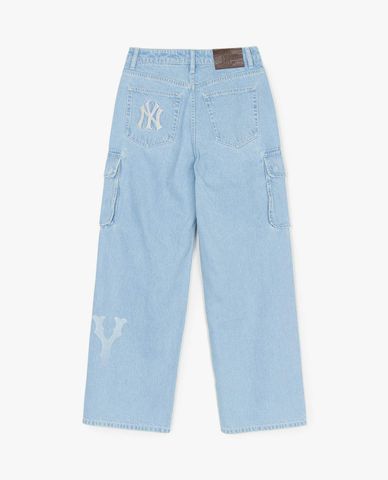 MLB - Quần jeans nữ ống rộng Basic Gradation Coopers Logo