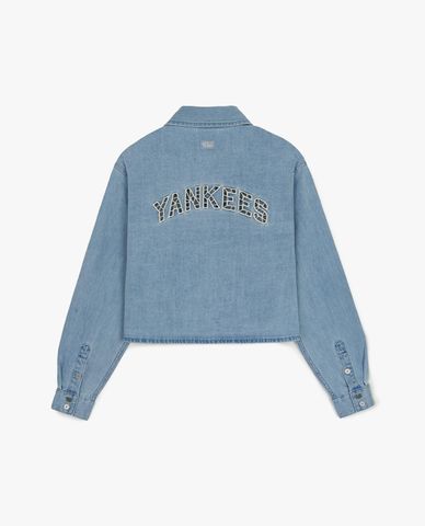 MLB - Áo khoác denim nữ cổ bẻ tay dài New York Yankees