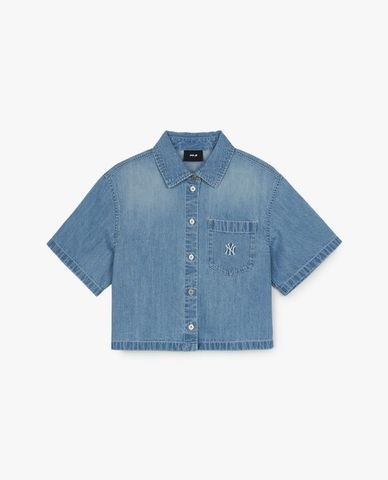 MLB - Áo sơ mi denim nữ cổ bẻ tay ngắn Varsity Logo