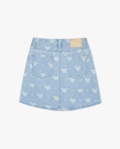 MLB - Chân váy denim mini phom chữ A Heart Jacquard