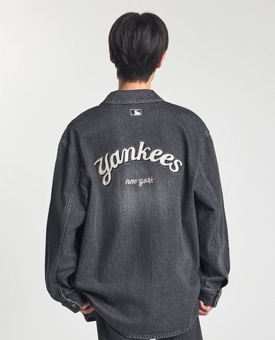 MLB - Áo sơ mi denim unisex cổ bẻ tay dài thời trang