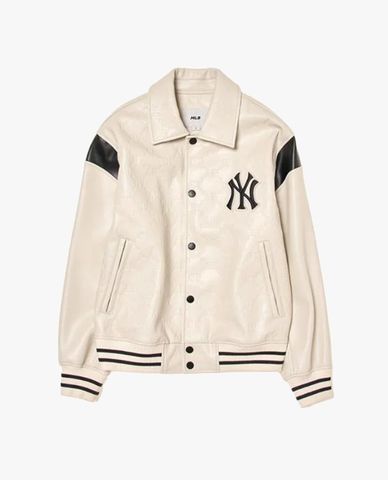 MLB - Áo khoác da unisex cổ bẻ tay dài Embo Dia Monogram