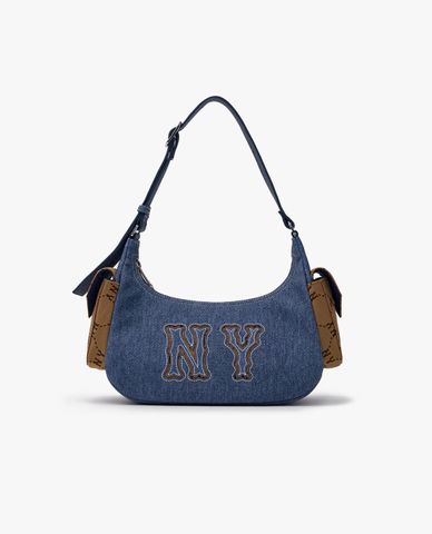 MLB - Túi đeo vai nữ hình bán nguyệt Denim Coopers Mega Logo Dia Monogram