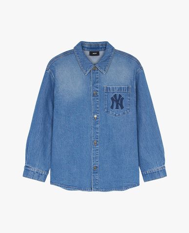 MLB - Áo sơ mi denim unisex cổ bẻ tay dài thời trang