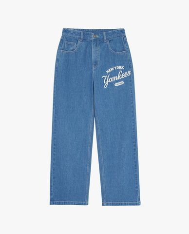 MLB - Quần jeans nữ ống rộng phối logo thời trang