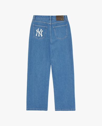 MLB - Quần jeans nữ ống rộng phối logo thời trang