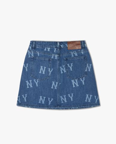 MLB - Chân váy denim mini phom chữ A Basic Multi Megalogo Print