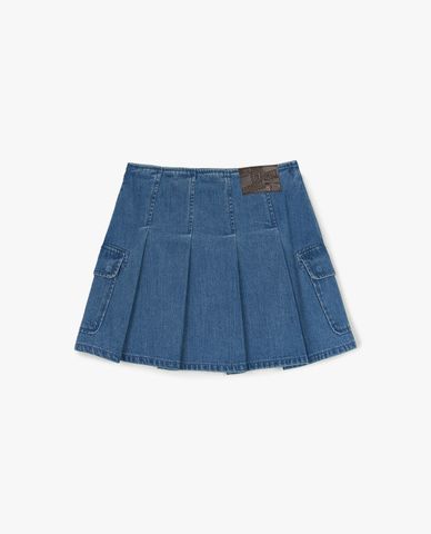 MLB - Chân váy denim xếp li mini Basic Cargo