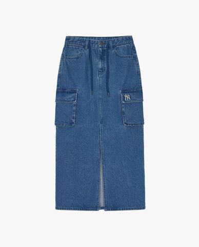 MLB - Chân váy bút chì denim midi Basic Small Logo