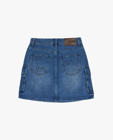 MLB - Chân váy denim phom chữ A mini Embo Monogram