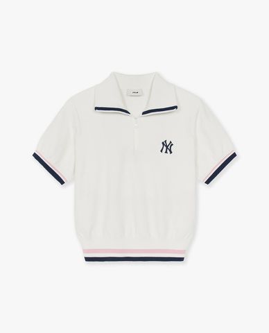 MLB - Áo polo nữ tay ngắn phối zip Varsity