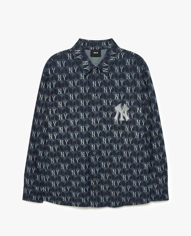 MLB - Áo sơ mi denim unisex cổ bẻ tay dài Cube Monogram