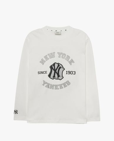 MLB - Áo thun unisex cổ tròn tay dài in logo thời trang