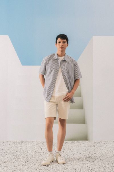  Quần shorts denim nam nhuộm màu dáng Slim 