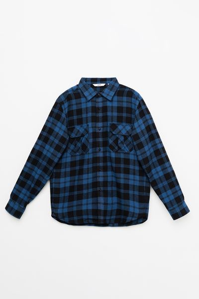  Áo sơ mi nam vải flannel kẻ dáng suông 